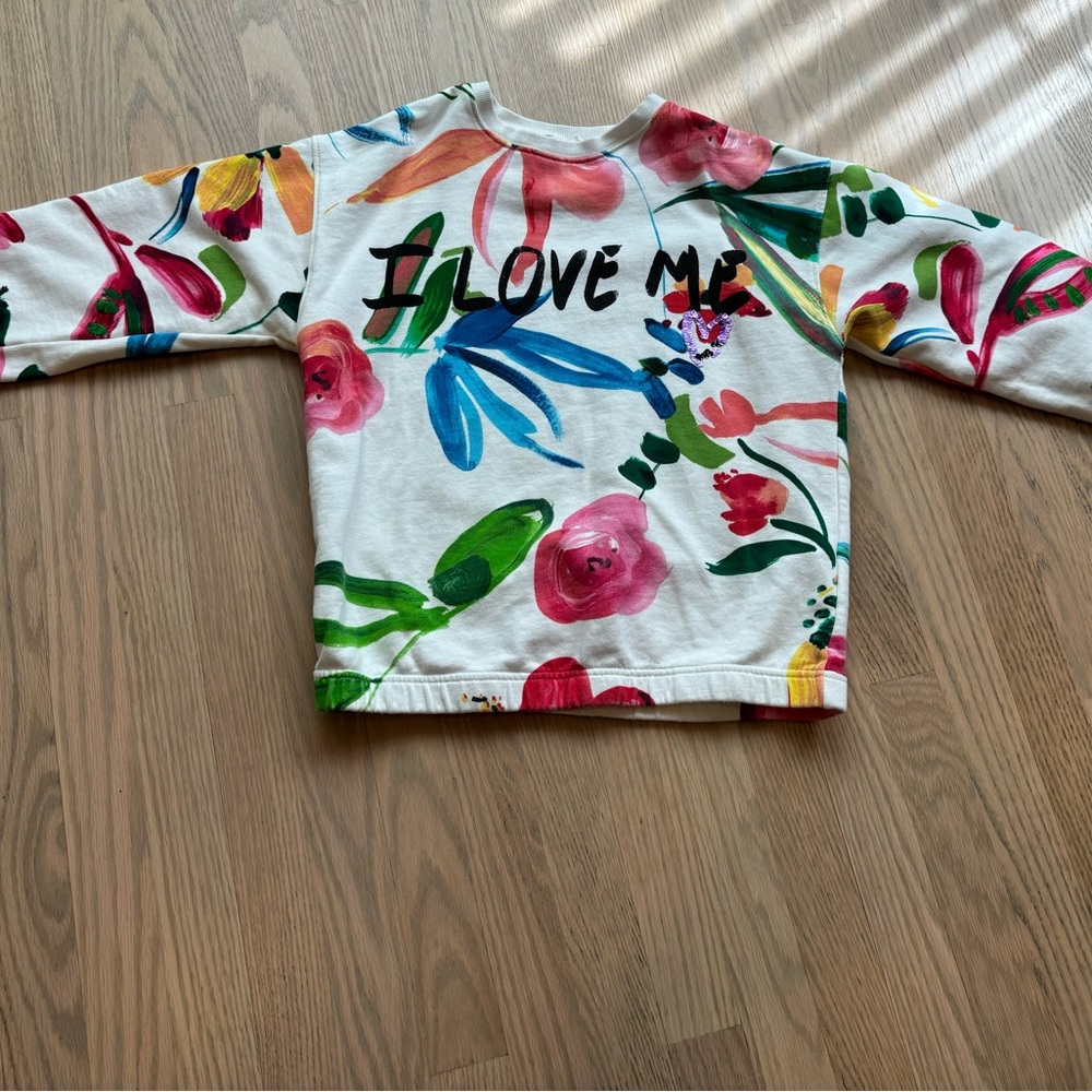 Desigual Kids Girls 11/12Y I Love Me Floral Long Sleeve Sweatshirt Top